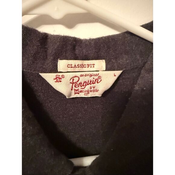 Penguin Polo Shirt Mens Size Large pink trim Cotton grey short sleeve classic fi - Picture 3 of 5